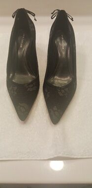 Ann Taylor Black Lace Pointed Toe Ankle-Tie Pumps
